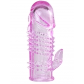 Розовая  гелевая насадка с клиторальным отростком - 13,5 см. - Toyfa Basic - во Владивостоке купить с доставкой