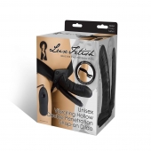 Полый страпон с двумя отростками и вибрацией Unisex Vibrating Hollow Strap-On Double Penetrating Dildo - 17,8 см. - Lux Fetish - купить с доставкой во Владивостоке