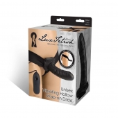 Чёрный полый страпон с вибрацией Unisex Vibrating Hollow Strap-On - 14 см. - Lux Fetish - купить с доставкой во Владивостоке