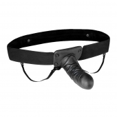 Чёрный полый страпон с вибрацией Unisex Vibrating Hollow Strap-On - 14 см. - Lux Fetish - купить с доставкой во Владивостоке