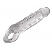 Прозразная закрытая насадка на пенис с поддержкой мошонки Clearly Ample Penis Enhancer - 22 см. - XR Brands - во Владивостоке купить с доставкой