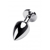 Серебристая коническая анальная пробка с красным кристаллом - 8 см. - ToyFa - купить с доставкой во Владивостоке