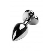 Серебристая коническая анальная пробка с красным кристаллом-сердечком - 7 см. - ToyFa - купить с доставкой во Владивостоке