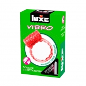 Розовое эрекционное виброкольцо Luxe VIBRO  Поцелуй стриптизёрши  + презерватив - Luxe - во Владивостоке купить с доставкой