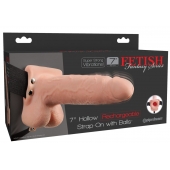 Телесный перезаряжаемый вибрострапон 7  Hollow Rechargeable Strap-on with Balls - 20,3 см. - Pipedream - купить с доставкой во Владивостоке