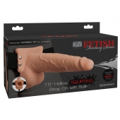 Телесный полый страпон с имитацией эякуляции 7.5  Hollow Squirting Strap-On with Balls Flesh - 21,6 см. - Pipedream - купить с доставкой во Владивостоке