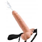 Телесный полый страпон с имитацией эякуляции 7.5  Hollow Squirting Strap-On with Balls Flesh - 21,6 см. - Pipedream - купить с доставкой во Владивостоке
