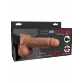 Кофейный перезаряжаемый вибрострапон 7  Hollow Rechargeable Strap-on with Balls - 20,3 см. - Pipedream - купить с доставкой во Владивостоке