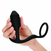Черное эрекционное кольцо с анальным плагом Snug   Tug - b-Vibe - во Владивостоке купить с доставкой