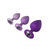 Набор из 3 фиолетовых анальных пробок со стразами Little Gems Trainer Set - Pipedream - купить с доставкой во Владивостоке