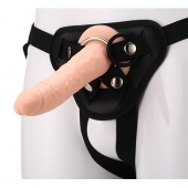 Телесный страпон на черных трусиках STRAP ON REAL DILDO - 20 см. - Dream Toys - купить с доставкой во Владивостоке