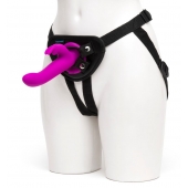 Лиловый страпон Rechargeable Vibrating Strap-On Harness Set - 17,6 см. - Happy Rabbit - купить с доставкой во Владивостоке