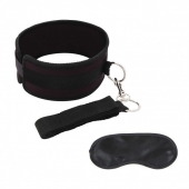 Черный ошейник с длинным поводком Collar and Leash Set - Lux Fetish - купить с доставкой во Владивостоке