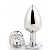 Серебристая анальная втулка с прозрачным кристаллом - 7,1 см. - Dream Toys - купить с доставкой во Владивостоке