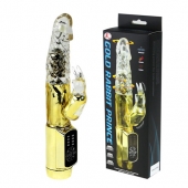 Золотистый вибратор Gold Rabbit Prince с ротацией - 21,5 см.