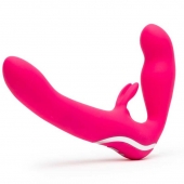 Ярко-розовый безремневой страпон Rechargeable Vibrating Strapless Strap-On - Happy Rabbit - купить с доставкой во Владивостоке