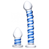 Набор из 2 стеклянных игрушек с синей спиралью Swirly Dildo   Buttplug Set - Glas