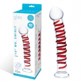 Прозрачный стимулятор с красной спиралью 10  Mr. Swirly Dildo - 25,4 см. - Glas