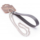 Серебристый металлический поводок с кожаной черной ручкой - 80 см. - Crazy Handmade - купить с доставкой во Владивостоке