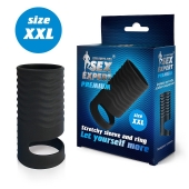 Черная открытая насадка на пенис с кольцом для мошонки XXL-size - 9,4 см. - Sex Expert - во Владивостоке купить с доставкой