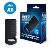 Черная открытая насадка на пенис с кольцом для мошонки XL-size - 8,9 см. - Sex Expert - во Владивостоке купить с доставкой