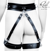 Черный кожаный пояс с гартерами - S-M - Notabu - купить с доставкой во Владивостоке