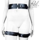 Черный кожаный пояс с гартерами - S-M - Notabu - купить с доставкой во Владивостоке