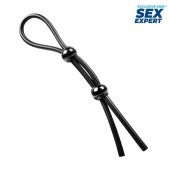 Черное силиконовое лассо с двумя шариками для утяжки - Sex Expert - во Владивостоке купить с доставкой