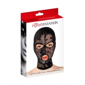 Черная кружевная маска на голову с отверстиями для глаз и рта - Fetish Tentation - купить с доставкой во Владивостоке