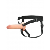 Телесный полый страпон на черных ремнях Hollow Silicone Strap-on - 17,8 см. - Pipedream - купить с доставкой во Владивостоке