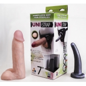 Страпон-унисекс с двумя насадками UNI strap 7  Harness - 19 и 16 см. - LOVETOY (А-Полимер) - купить с доставкой во Владивостоке