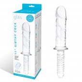 Стеклянный фаллоимитатор с рукоятью 11’’ Girthy Cock Double Ended With Handle - 28 см. - Glas