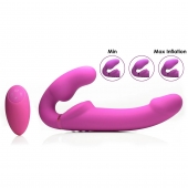 Розовый безремневой страпон с вибрацией и функцией расширения Inflatable Ergo-Fit Strapless Strap-On - XR Brands - купить с доставкой во Владивостоке