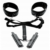 Черная бондажная система Acquire Easy Access Thigh Harness with Wrist Cuffs - XR Brands - купить с доставкой во Владивостоке