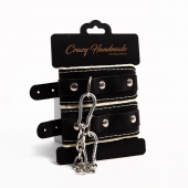 Черные скругленные наручники с мягкой бежевой подкладкой - Crazy Handmade - купить с доставкой во Владивостоке