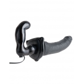 Черный страпон с вагинальной пробкой Deluxe Vibrating Penetrix Strap-On - 19 см. - Pipedream - купить с доставкой во Владивостоке