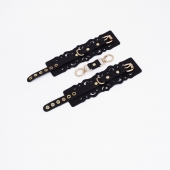 Черные кожаные наручники с узорами и золотистой фурнитурой - Crazy Handmade - купить с доставкой во Владивостоке