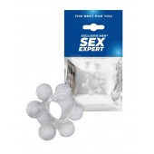 Прозрачное эластичное эрекционное кольцо с 6 шариками - Sex Expert - во Владивостоке купить с доставкой