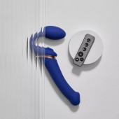 Синий безремневой страпон Multi Orgasm Bendable Strap-On size XL с клиторальной стимуляцией - Strap-on-me - купить с доставкой во Владивостоке