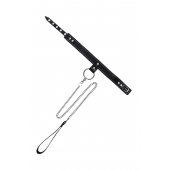 Черный узкий однослойный ошейник с серебристым поводком-цепочкой - Pecado - купить с доставкой во Владивостоке