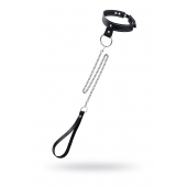 Черный узкий однослойный ошейник с серебристым поводком-цепочкой - Pecado - купить с доставкой во Владивостоке