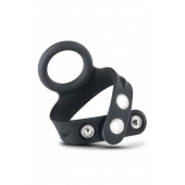 Черное эрекционное кольцо с подхватом мошонки на кнопках VS6 - Blush Novelties - во Владивостоке купить с доставкой