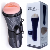 Телесный мастурбатор-вагина в черной колбе с вибрацией - Boys of Toys - во Владивостоке купить с доставкой