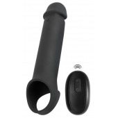 Черная вибронасадка для пениса с хомутом для мошонки и пультом ДУ Remote Controlled Penis Extension - Orion - во Владивостоке купить с доставкой