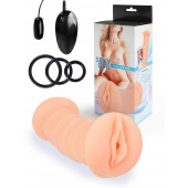 Телесный двусторонний мастурбатор с вибропулей и эрекционными кольцами в комплекте - Sexy Girl - во Владивостоке купить с доставкой