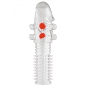 Гелевая прозрачная насадка с шариками и шипами - 14 см. - Toyfa Basic - во Владивостоке купить с доставкой