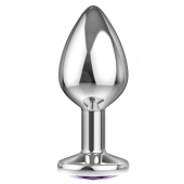 Малая серебристая анальная пробка Diamond Purple Sparkle Small с фиолетовым кристаллом - 7 см. - Lola Games - купить с доставкой во Владивостоке