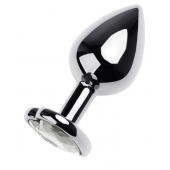 Серебристая анальная пробка с прозрачным кристаллом-сердцем - 8 см. - ToyFa - купить с доставкой во Владивостоке