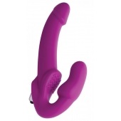 Ярко-розовый безремневой вибрострапон Evoke Vibrating Strapless Silicone Strap-on Dildo - XR Brands - купить с доставкой во Владивостоке