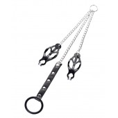 Черно-серебристые зажимы для сосков с кольцом для пениса TOYFA Metal - ToyFa - купить с доставкой во Владивостоке